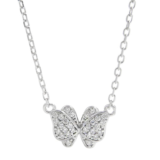 925 Sterling Silver CZ Butterfly Pendant Necklace