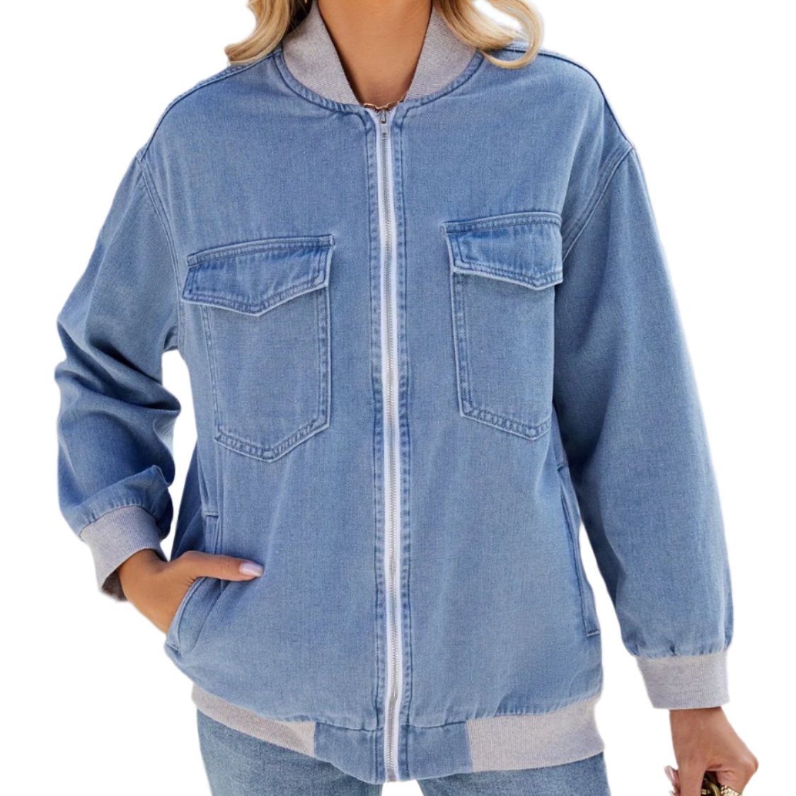 Zip Up Collar Denim Jacket