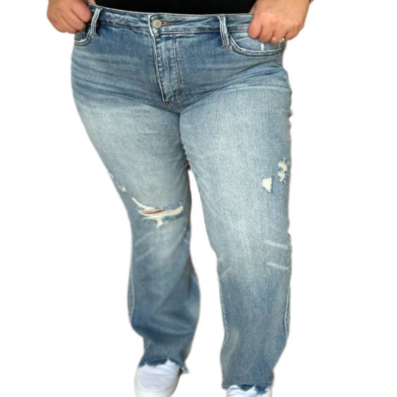 Medium Rise Tummy Control Destroy Flared Jeans