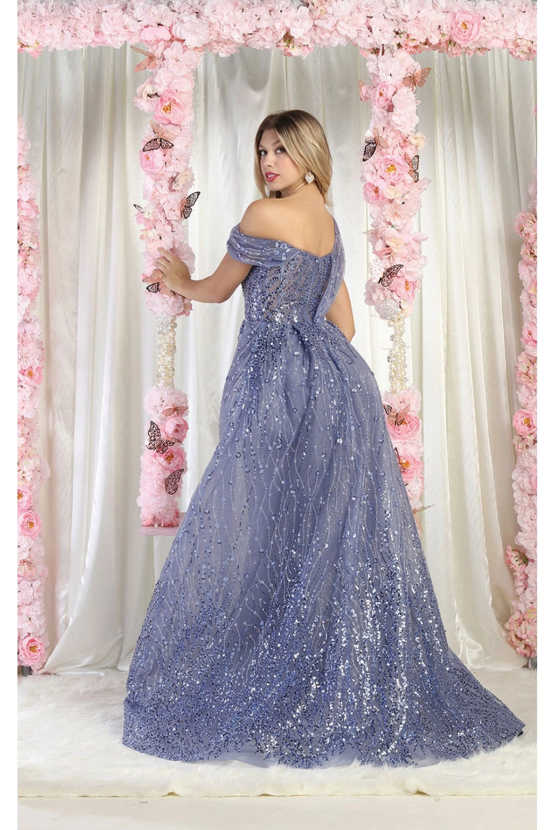 Luxury Sequined Red Carpet Formal Gown with Overskirt