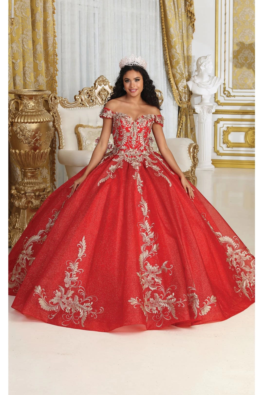 Lace Applique Off Shoulder Quinceanera Gown