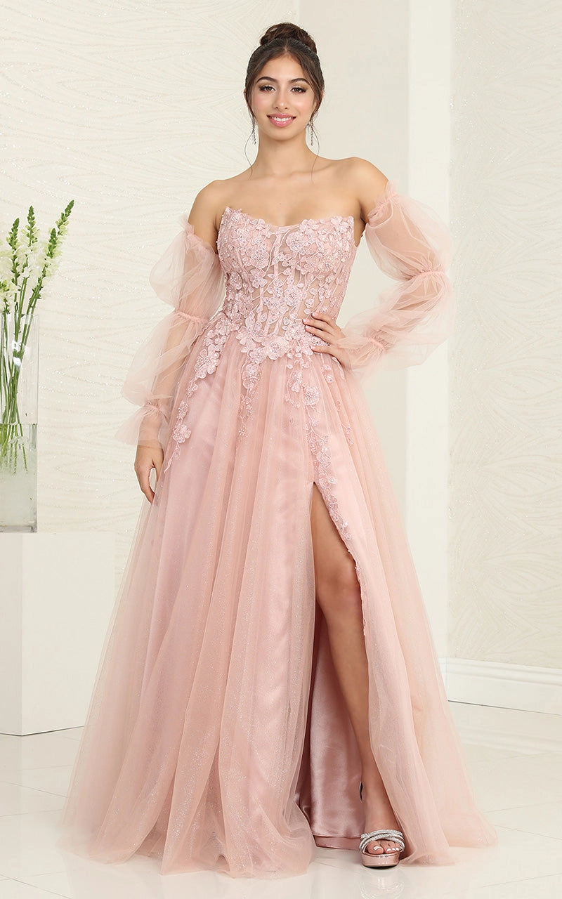 High Lit Detachable Long Sleeves Evening Gown