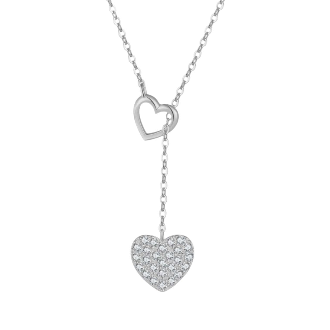 925 Sterling Silver Inlaid CZ Heart Necklace