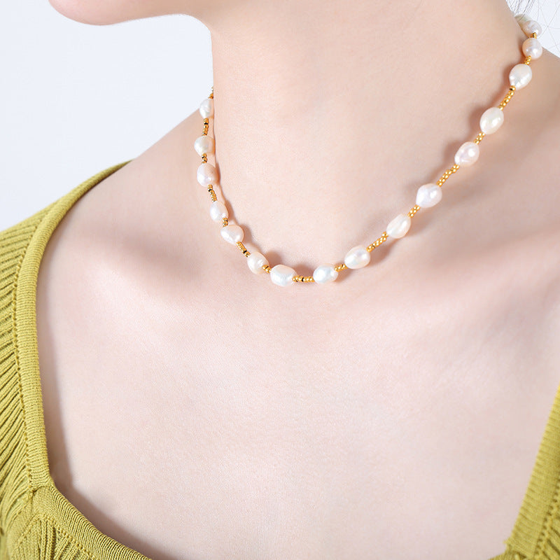 Freshwater Pearl Gold Steel Necklace