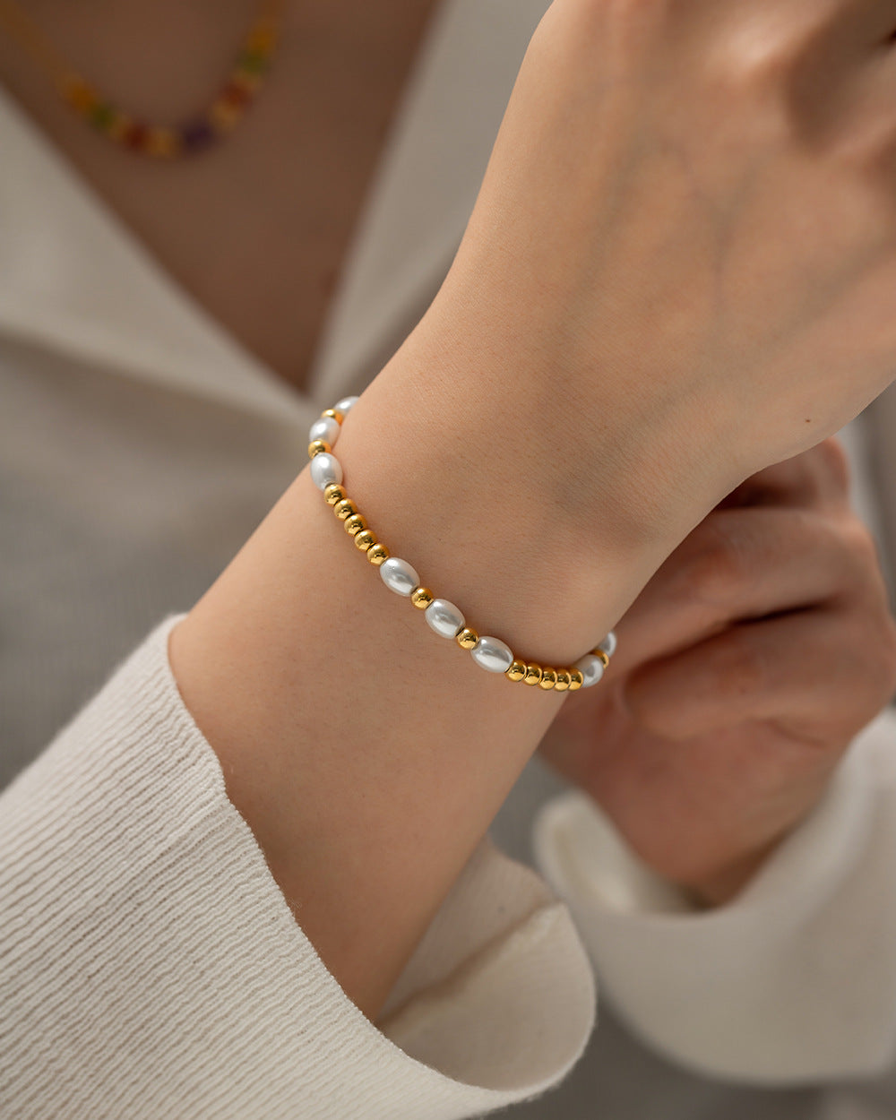 Gold Steel & Pearl Bracelet