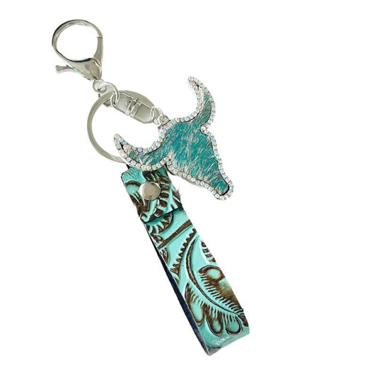 Rhinestone Bull Keychain