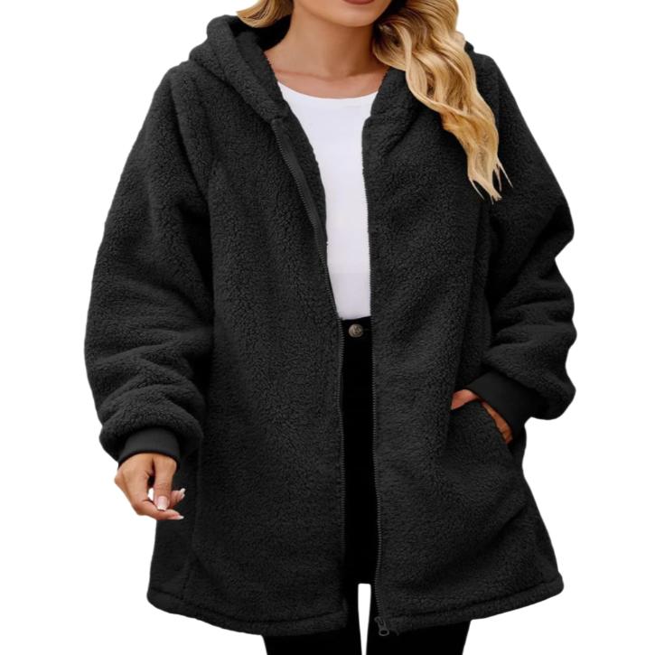 Fuzzy Zip Up Hooded Jacket