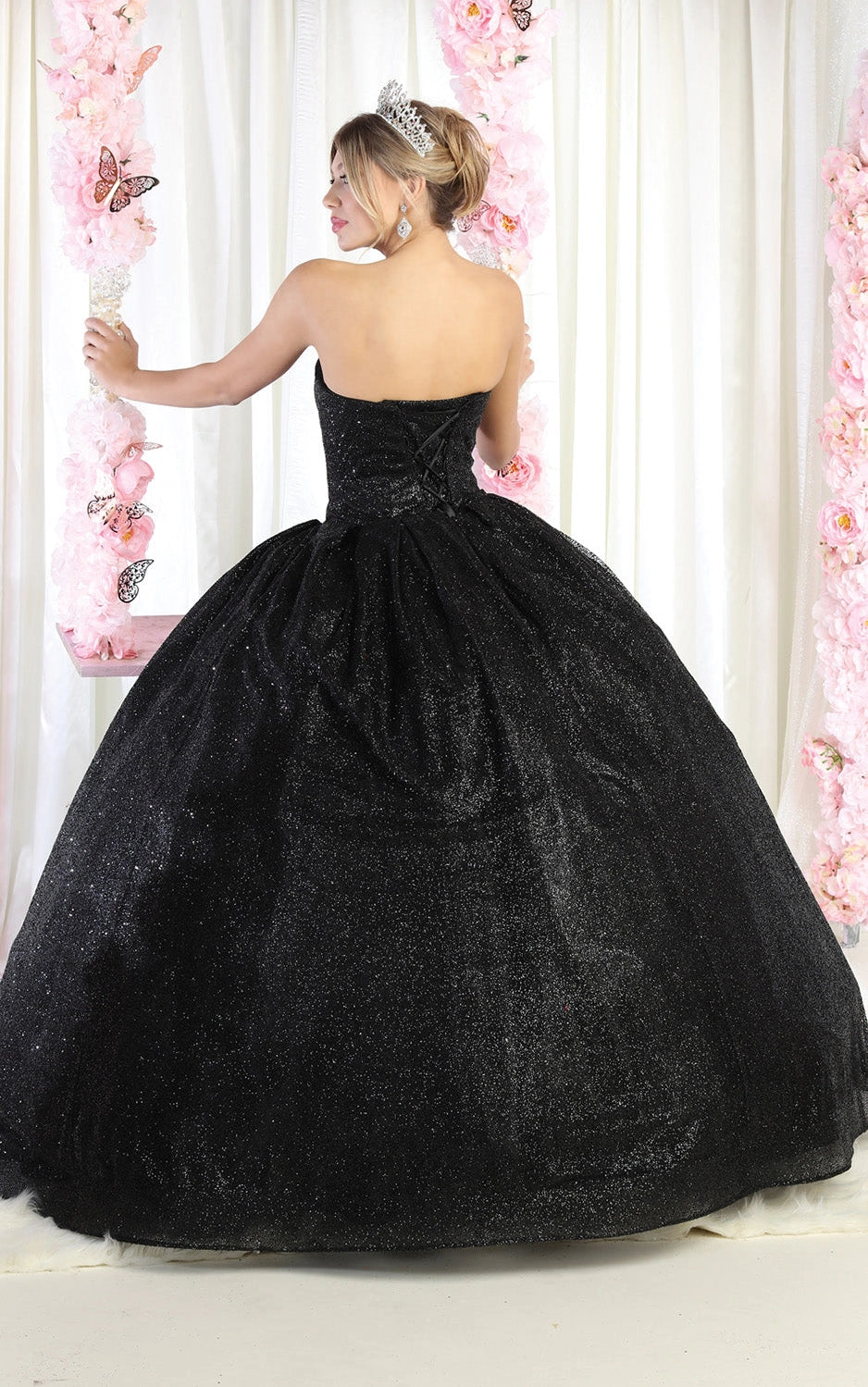 Strapless Sweetheart Glitter Quince Ball Gown