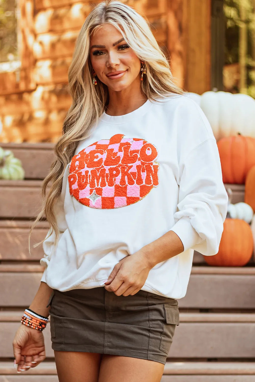 Hello Pumpkin Graphic Round Neck Sweatshirt