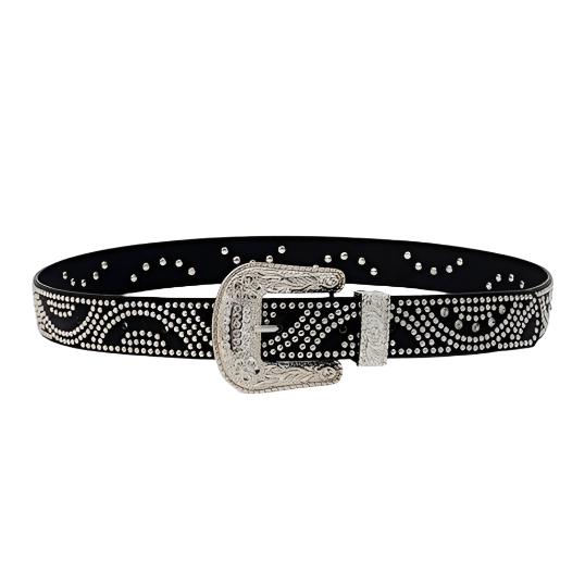 Studded Rhinestone Vegan Leather Belt