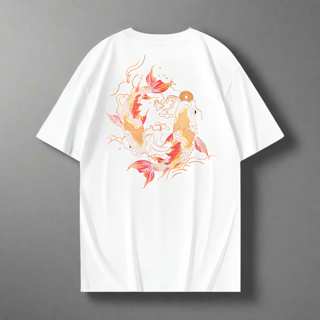 Men's Round-Neck T-shirt with Koi Graphic