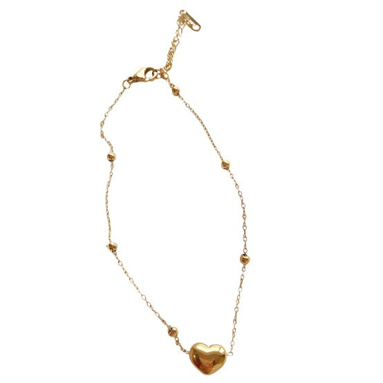 Gold Steel Heart Charm Anklet