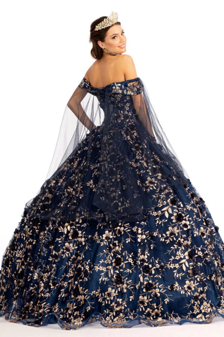 Floral Applique Off Shoulder Quinceanera Ball Gown