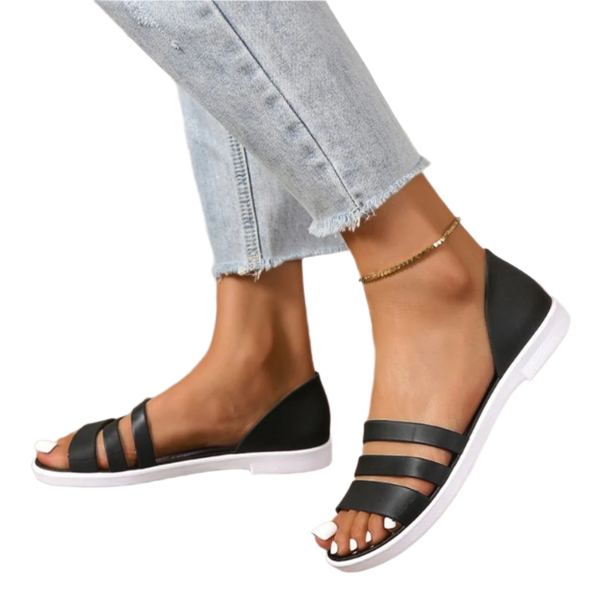 Vegan Leather Three-Strap Sandals