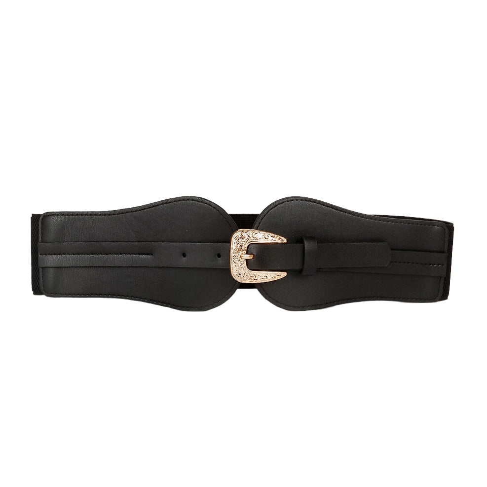 Wide Elastic Belt with Metal Buckle