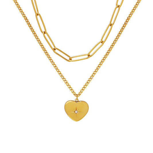 Gold or Silver Steel Layered Charm Necklace