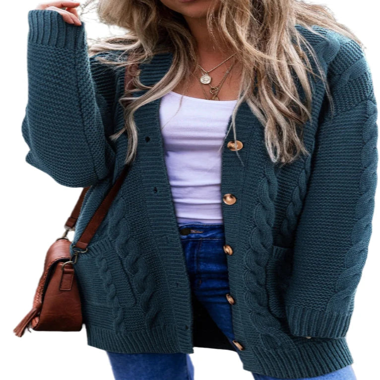 Cable-Knit Button Up Cardigan