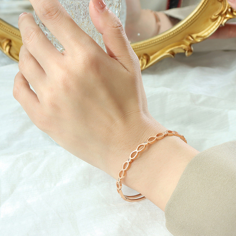 Gold or Rose Gold Steel Infinity Bangle Bracelet