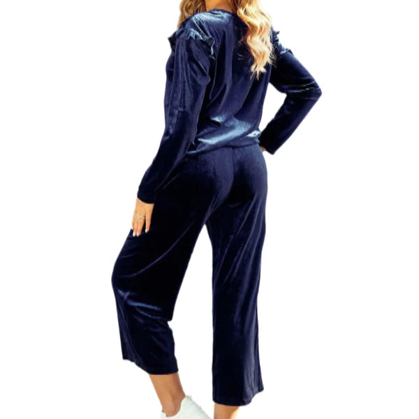 Velvet Round Neck Long Sleeve Top & Pants Lounge Set