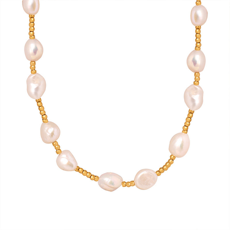 Freshwater Pearl Gold Steel Necklace