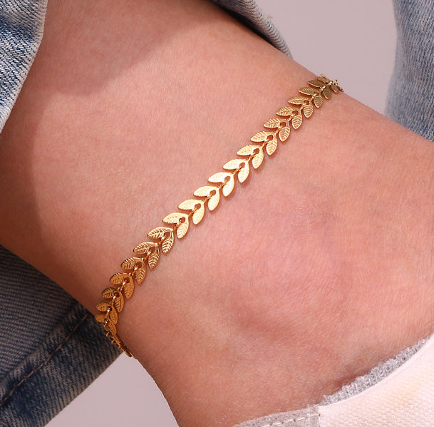 Gold Steel Leaf Chain Anklet