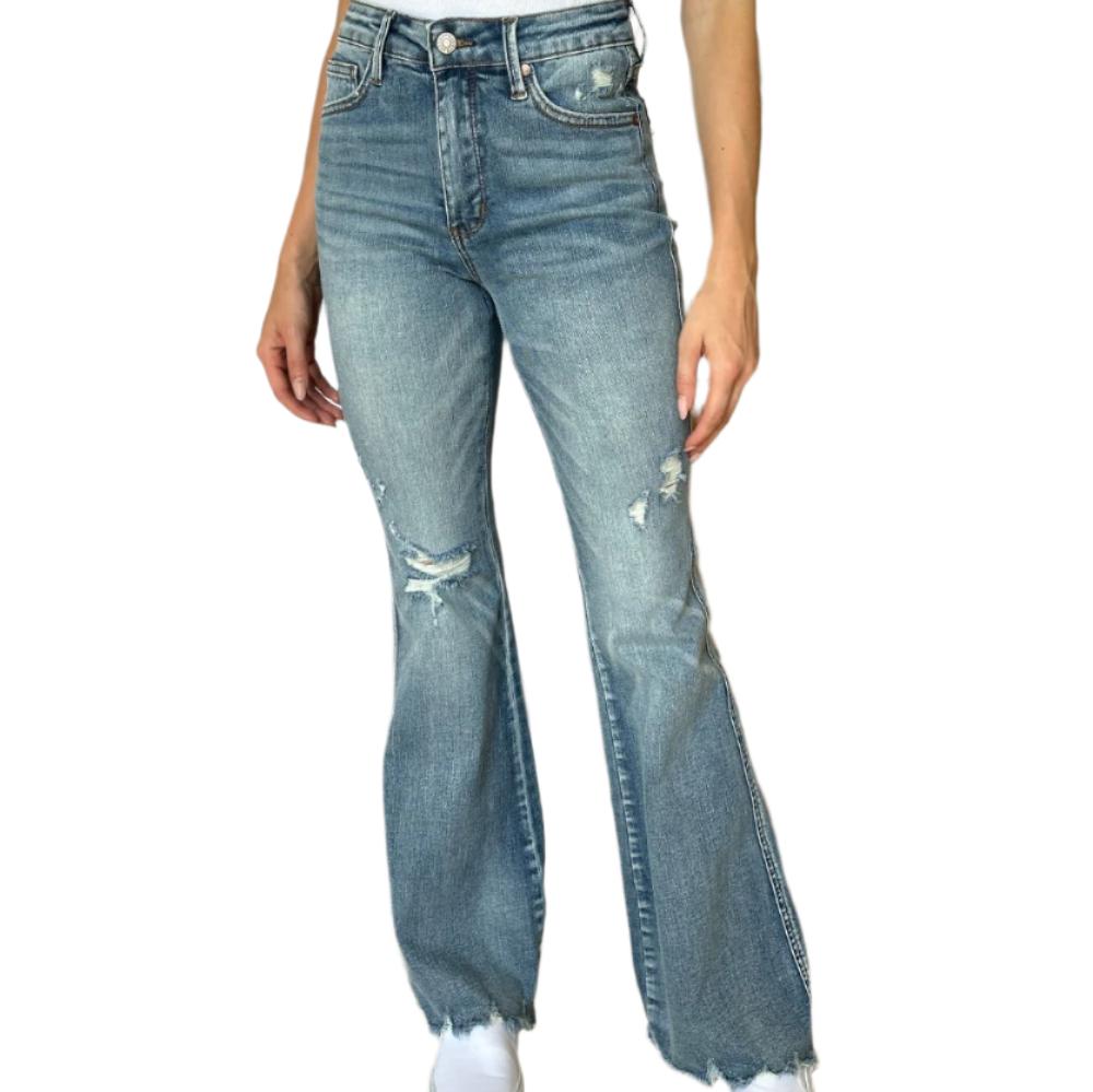 Medium Rise Tummy Control Destroy Flared Jeans