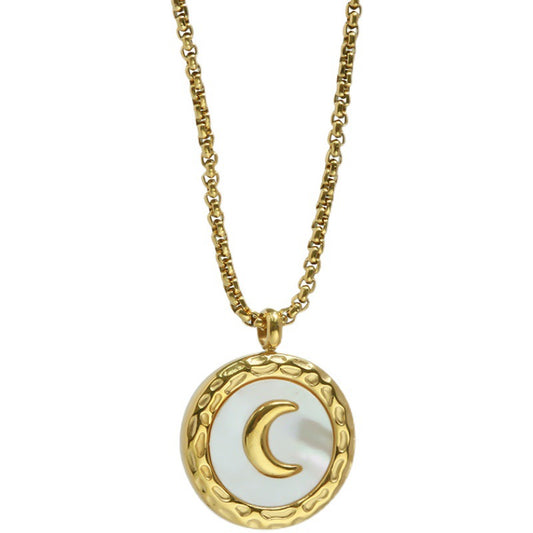 Mother of Pearl Crescent Moon Gold Steel Charm Necklace