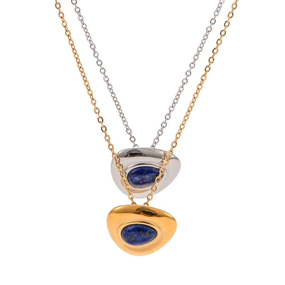 Lapis Lazuli Gold or Silver Steel Gemstone Charm Necklace