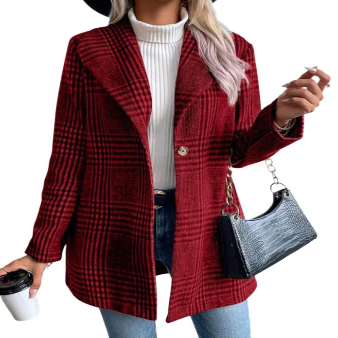 Plaid Collared Neck Long Sleeve Jacket