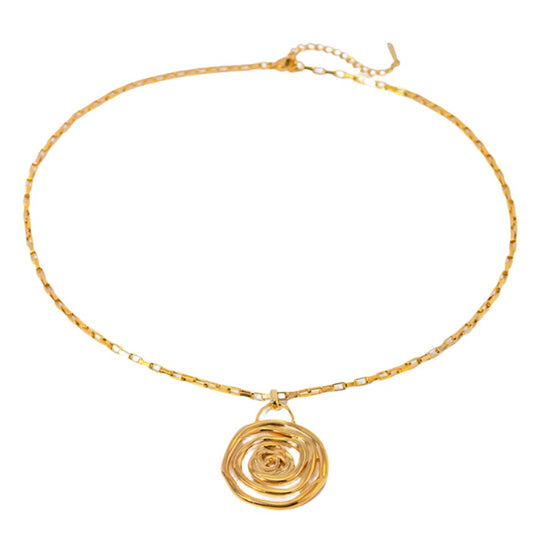 Gold Steel Spiral Charm Necklace