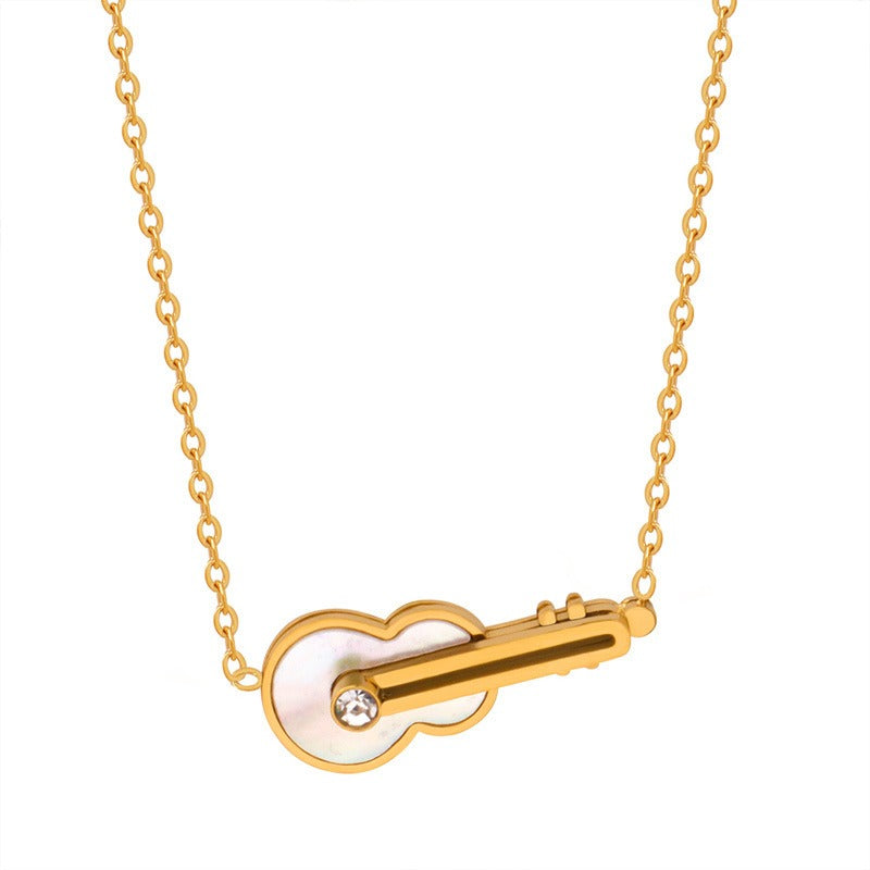 Gold Shell Violin Charm Necklace