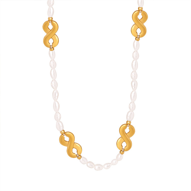 Freshwater Pearl Necklace with Gold Steel Accents