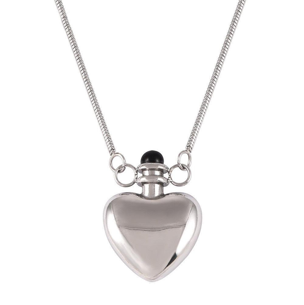 Gold or Silver Steel Heart Bottle Charm Necklace