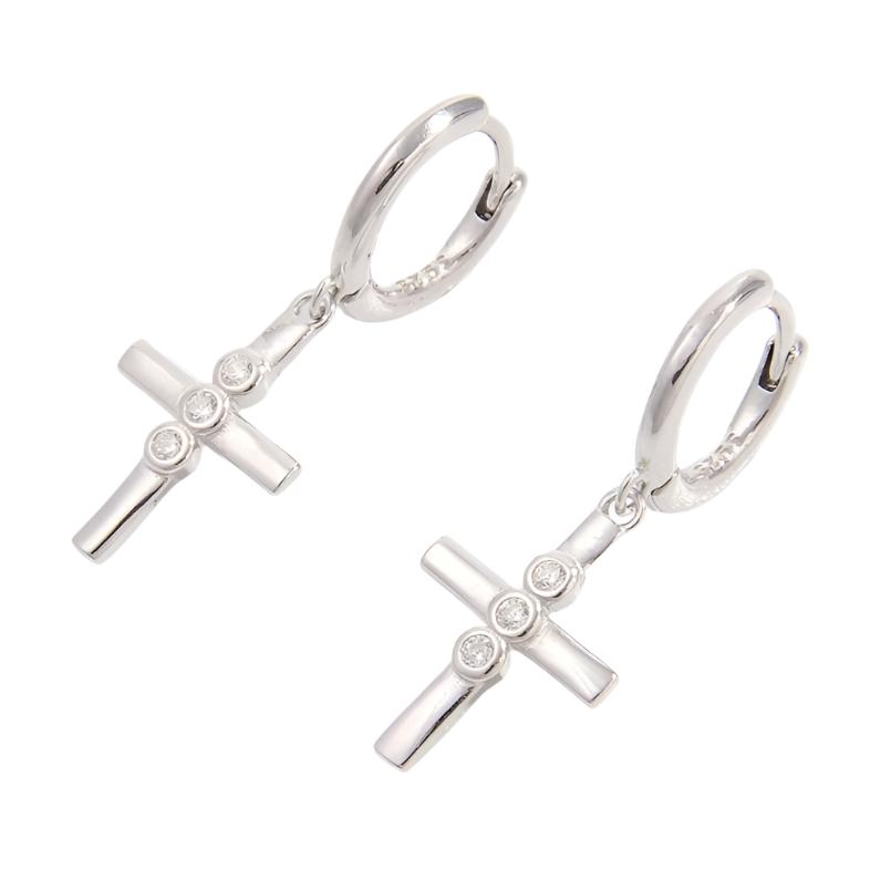 925 Sterling Silver CZ Cross Earrings