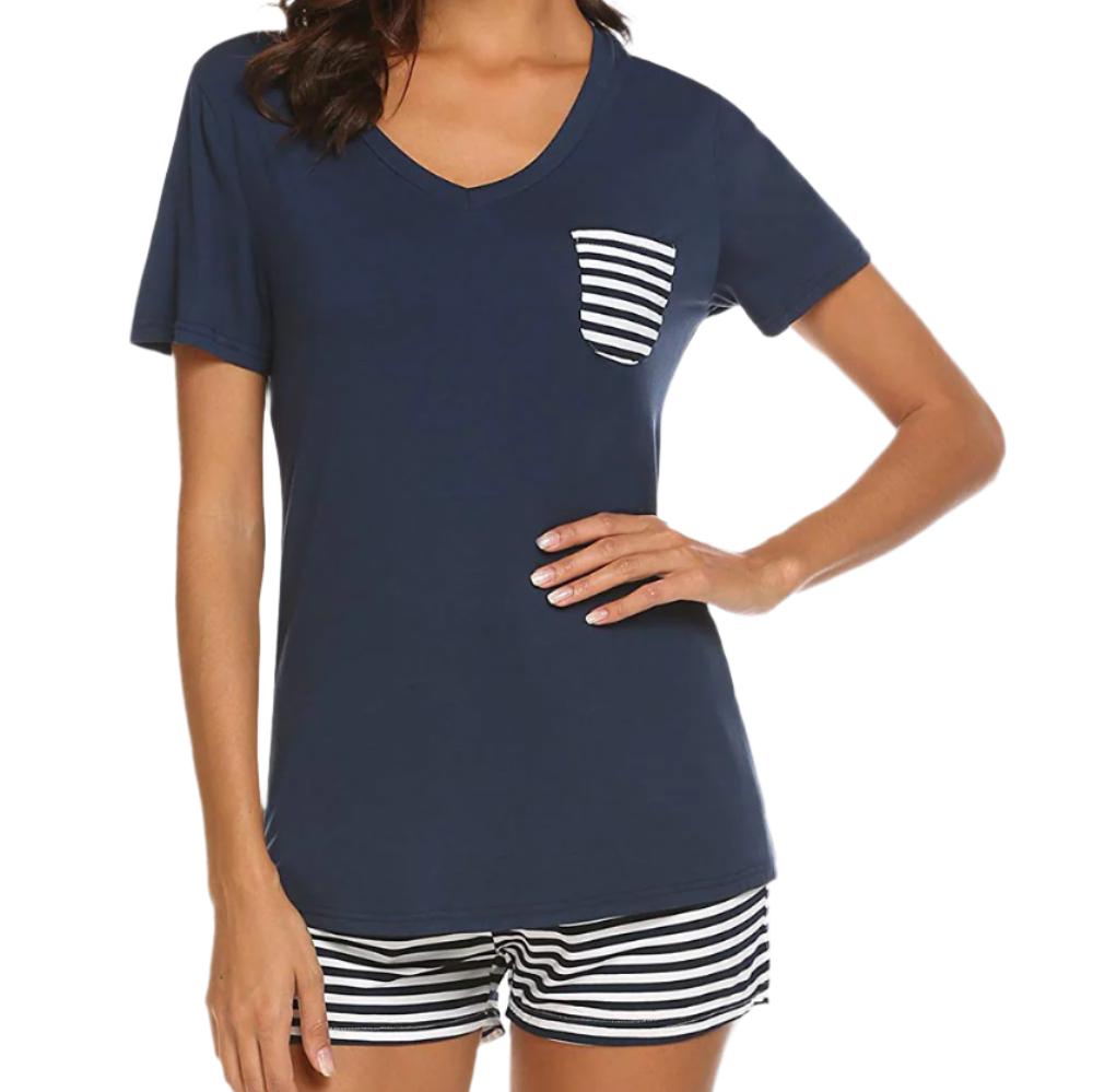 Striped Short Sleeve Top & Shorts Pajama Set