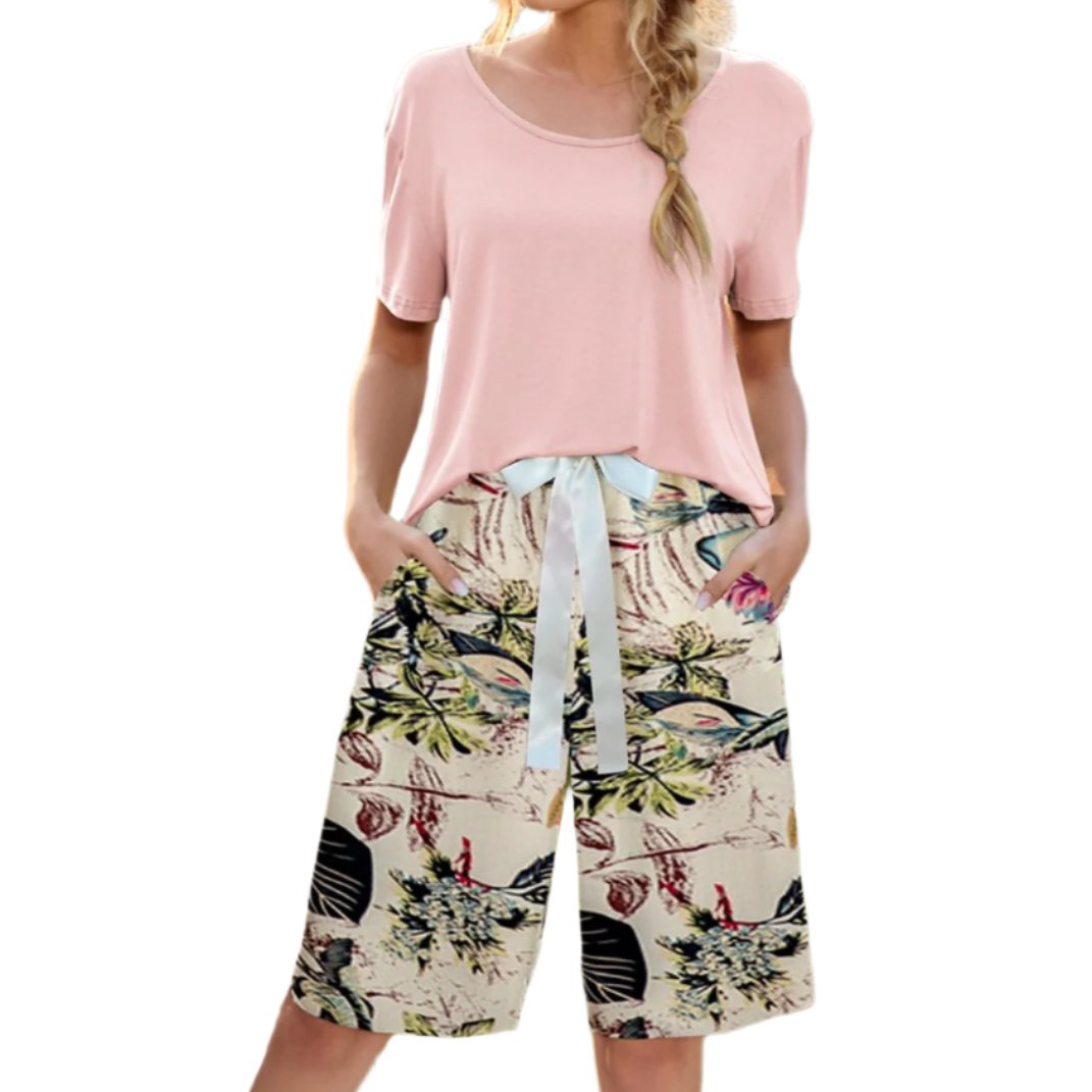 Short Sleeve Top & Printed Shorts Pajama Set