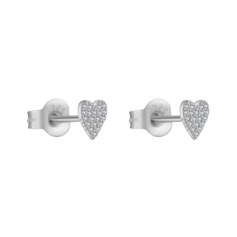 925 Sterling Silver CZ Heart Stud Earrings