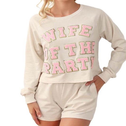 WIFE OF THE PARTY Round Neck Top & Shorts Lounge Set