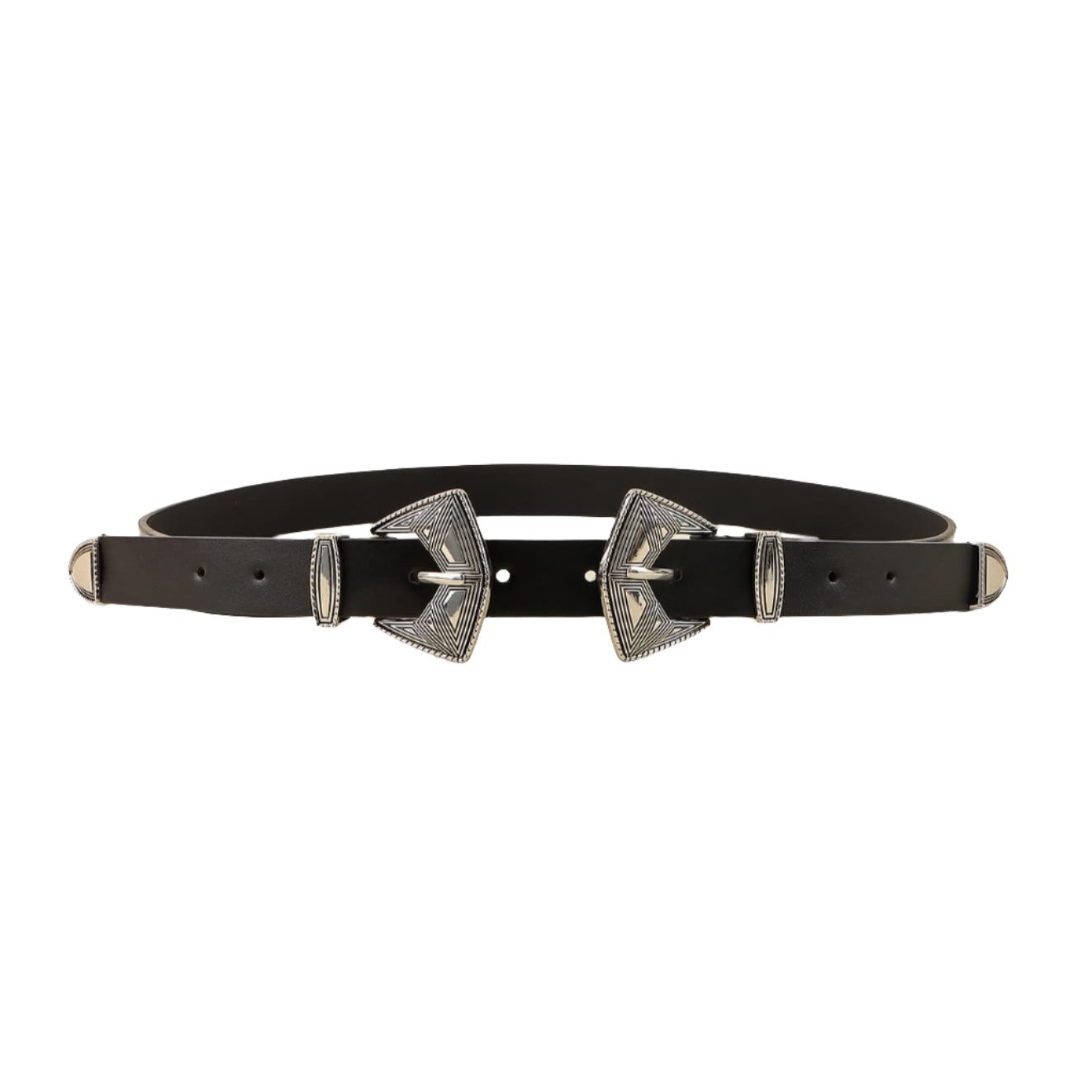 Double Buckle Black Vegan Leather Belt