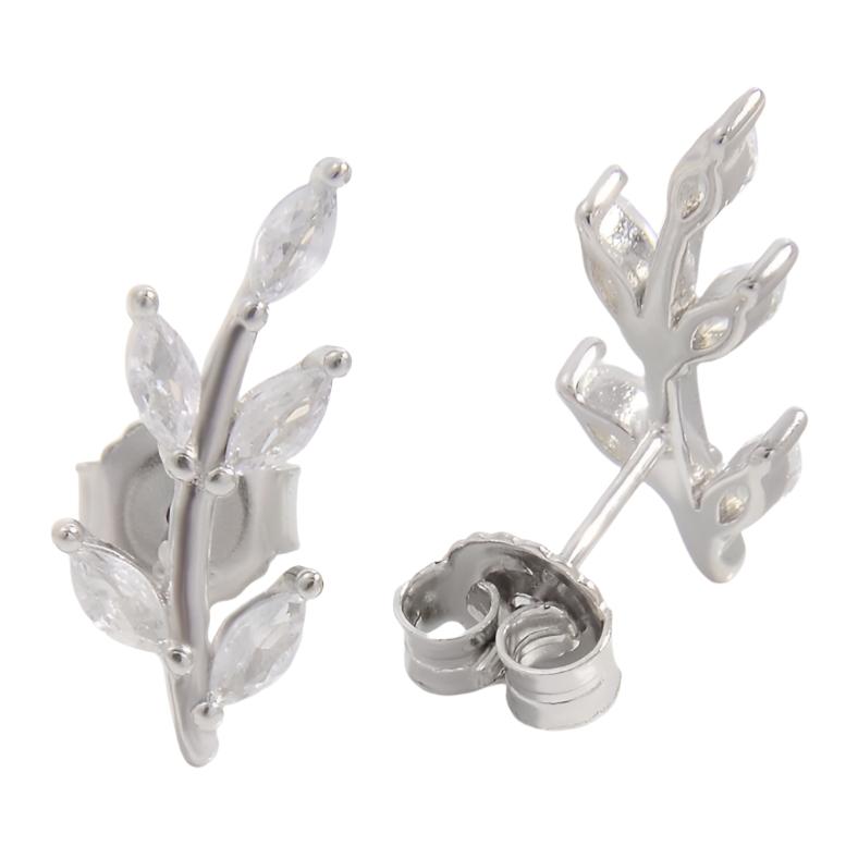 925 Sterling Silver Zircon Leaf Shape Earrings