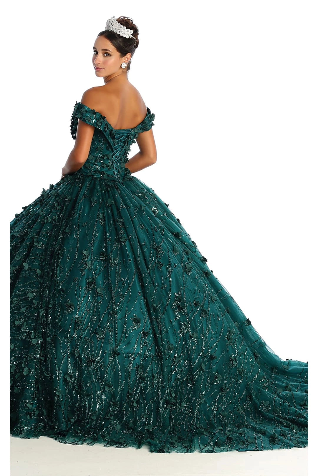 Glitter Off Shoulder Plus Size Floral Ball Gown