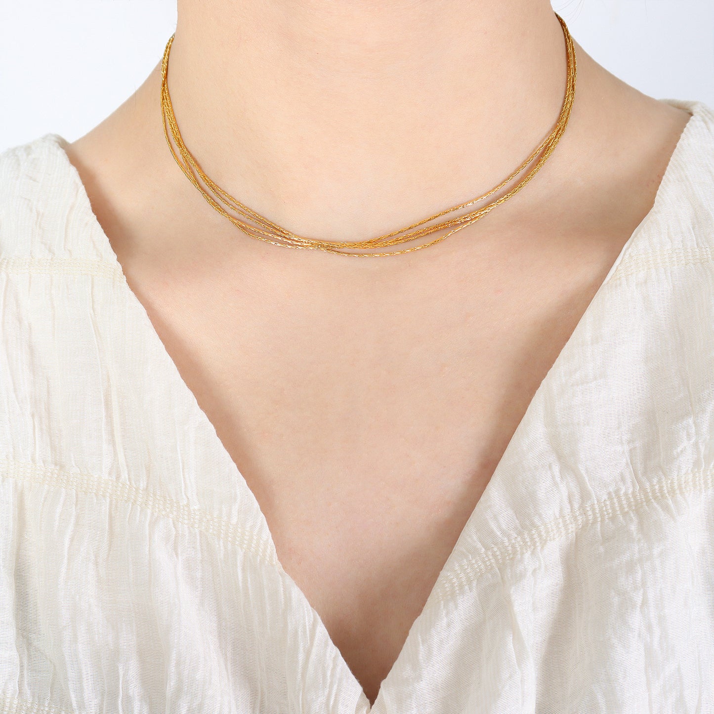 Gold Steel Layered Chain Necklace