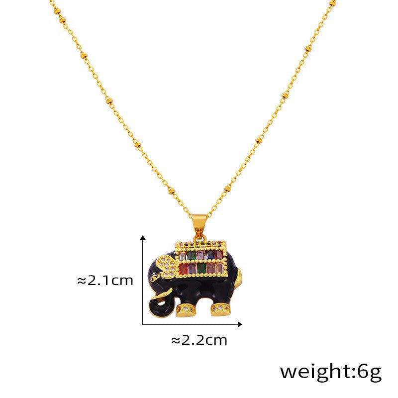 Elephant Rhinestone Gold Charm Necklace