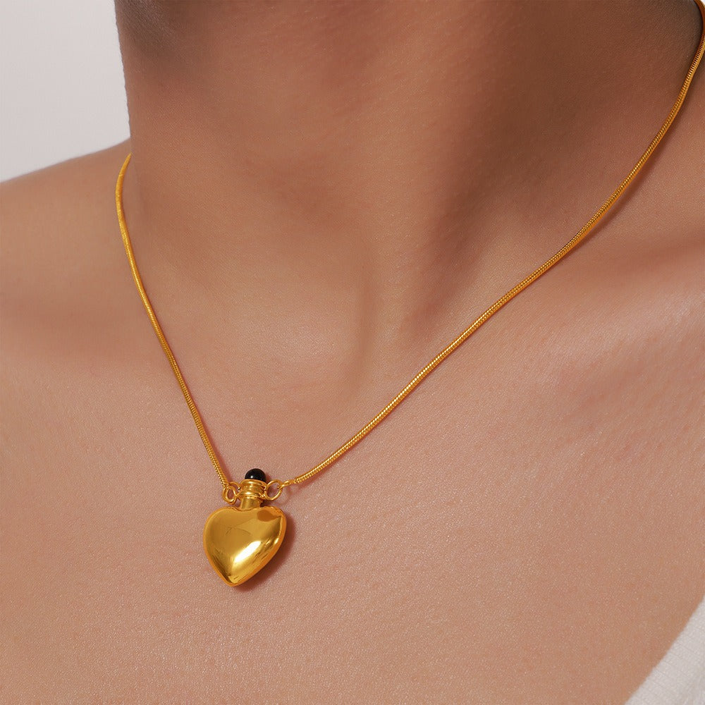 Gold or Silver Steel Heart Bottle Charm Necklace