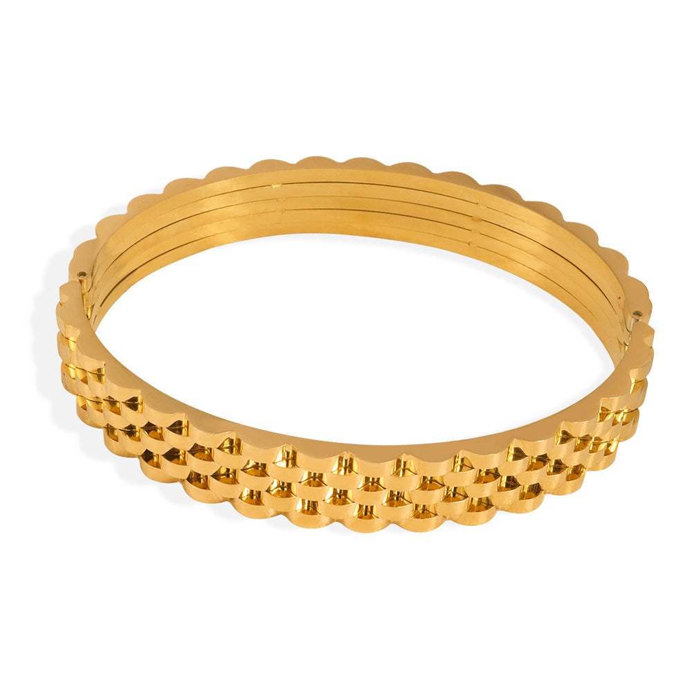 Gold or Silver Steel Braded Bangle Bracelet