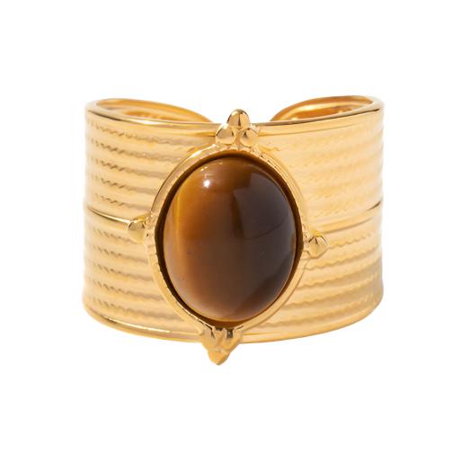 Gemstone Gold Steel Cuff Ring