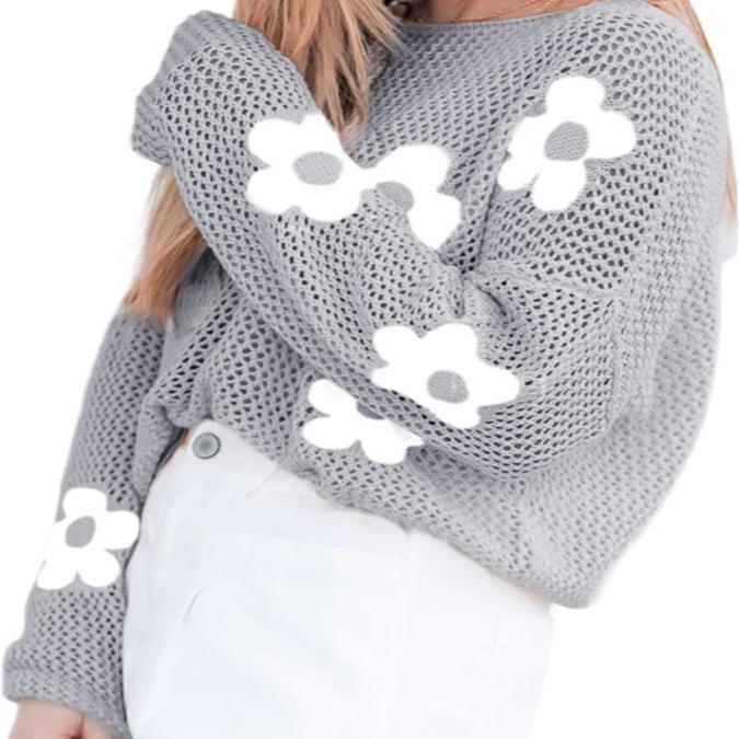 Flower Boat Neck Knit Sweater