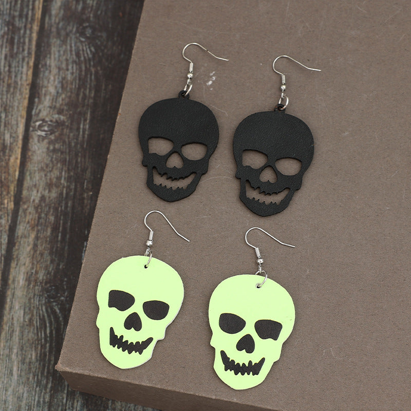 2 Piece Vegan Leather Skull Dangle Earrings