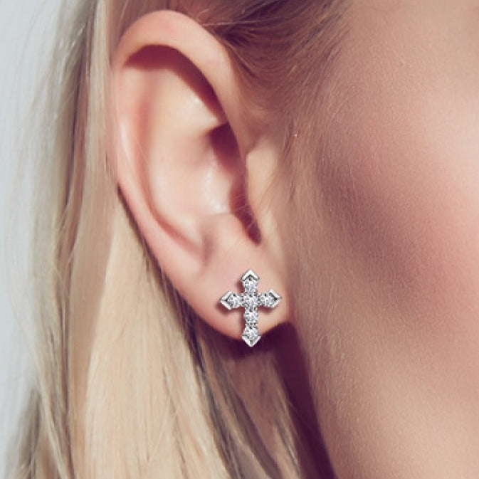 Moissanite Cross Stud Earrings