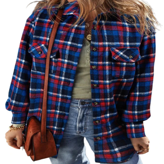 Pocketed Plaid Collared Neck Shacket